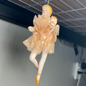 VIntage Porcelain Peach Hanging Ballerina Figurine